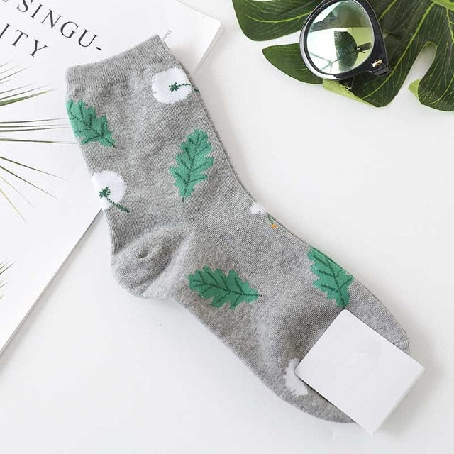 Pattern Art Socks Women Korean Animal Cactus