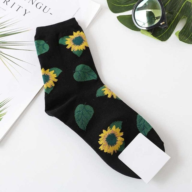 Pattern Art Socks Women Korean Animal Cactus