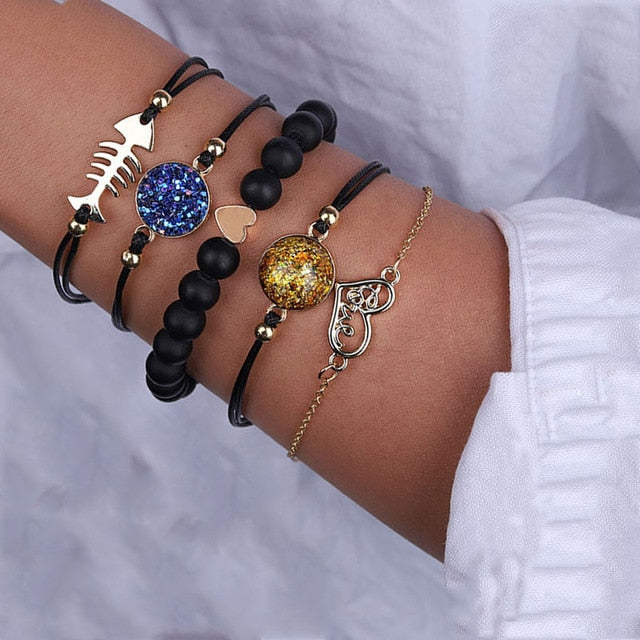 Bohemian Marble Stone Beads Bracelet Set