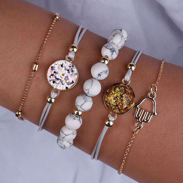 Bohemian Marble Stone Beads Bracelet Set