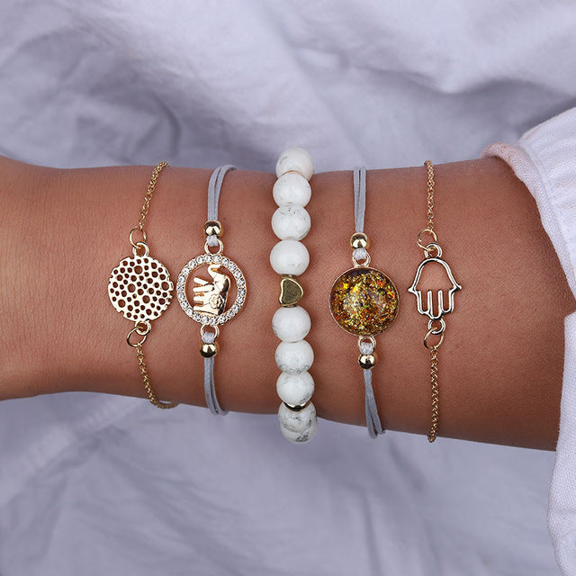 Bohemian Marble Stone Beads Bracelet Set