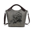 Handbag Rose Print Lady Leather Large Capacity