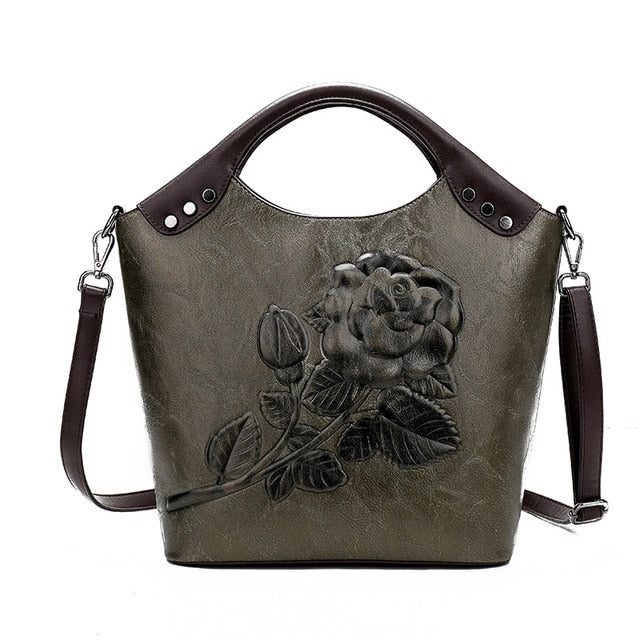 Handbag Rose Print Lady Leather Large Capacity