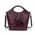 Handbag Rose Print Lady Leather Large Capacity