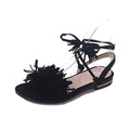 Real Fur Ankle Strap Gladiator Sandals Women Flats