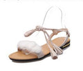 Real Fur Ankle Strap Gladiator Sandals Women Flats