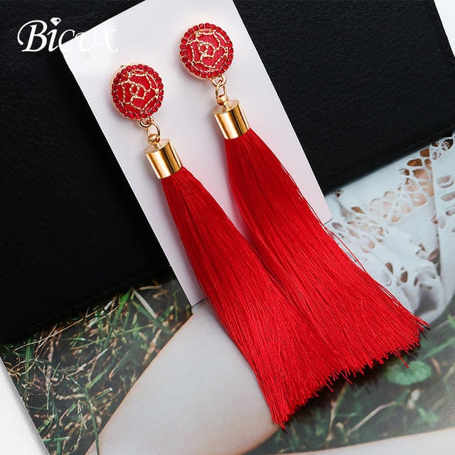 Fashion Bohemian Tassel Crystal Long Earrings
