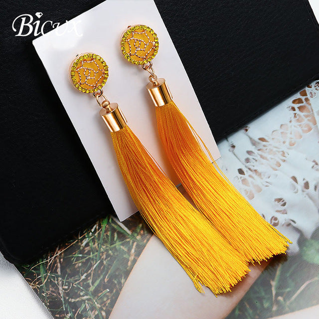Fashion Bohemian Tassel Crystal Long Earrings