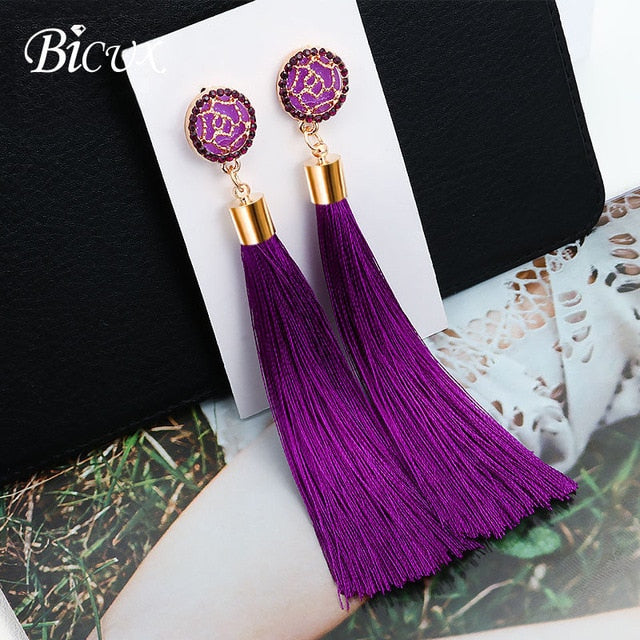 Fashion Bohemian Tassel Crystal Long Earrings