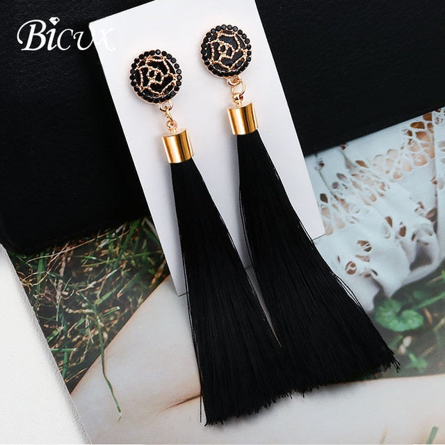 Fashion Bohemian Tassel Crystal Long Earrings