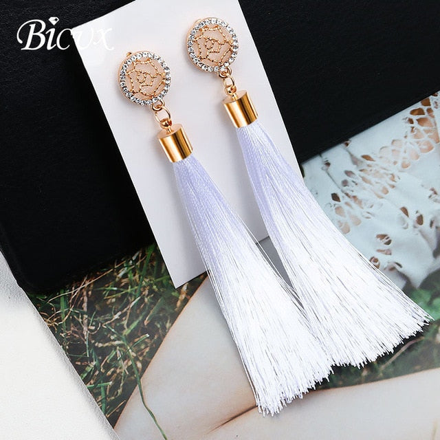 Fashion Bohemian Tassel Crystal Long Earrings