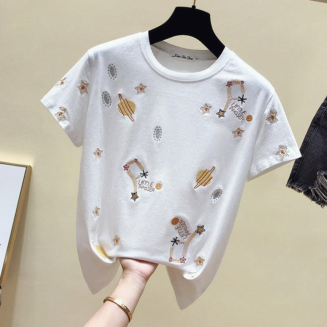 T shirt Women Clothes Summer Short Sleeve Embroidery