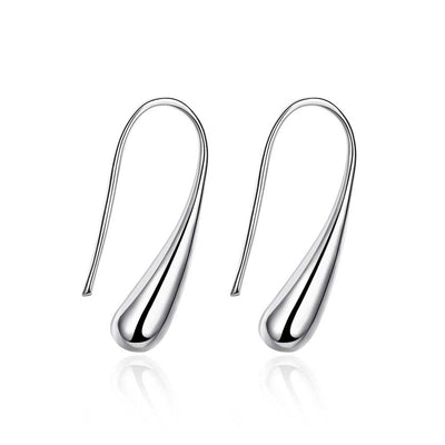 Water Drop Modeling Silver Ear Hook Earrings