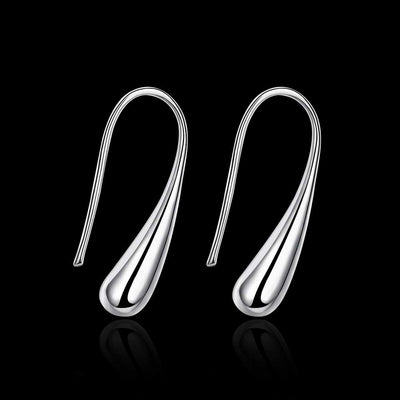 Water Drop Modeling Silver Ear Hook Earrings