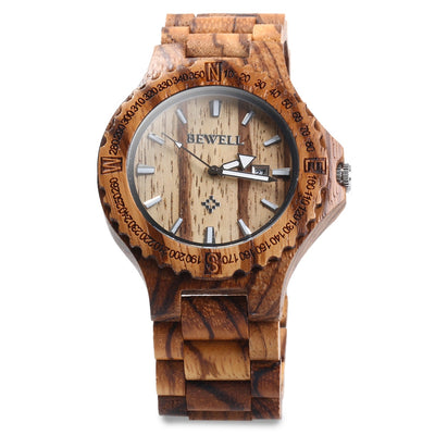 Wooden Date Quartz Wrist Watch with Gear Shape