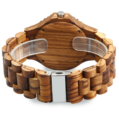 Wooden Date Quartz Wrist Watch with Gear Shape
