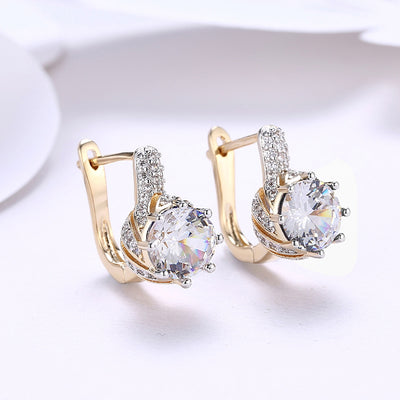 Earring White Round Diamond Romantic Wind