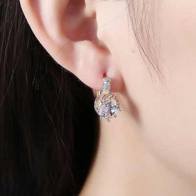 Earring White Round Diamond Romantic Wind
