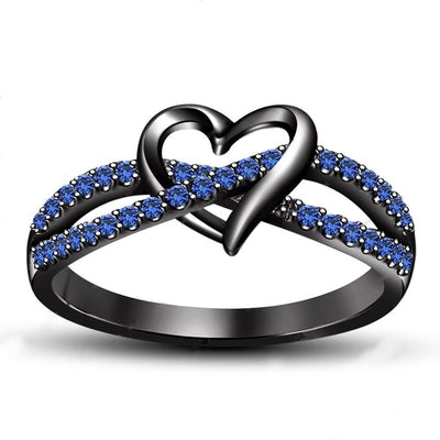 Fashion Heart Shaped Sapphire Zircon Black Gold