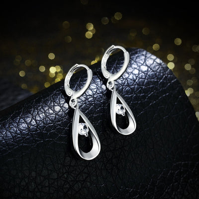 European Fashion Simple Water Zircon Silver