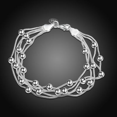 Five-Line Light Bead Bracelet Simple Ball Silver Lobster