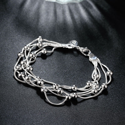 Five-Line Light Bead Bracelet Simple Ball Silver Lobster