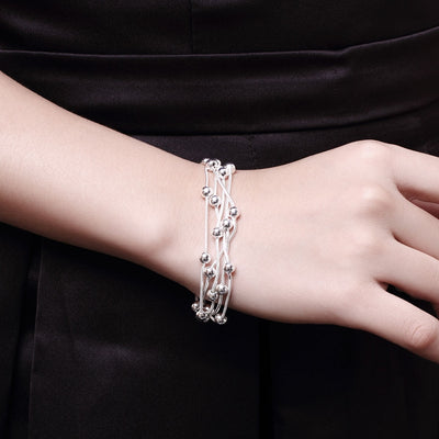 Five-Line Light Bead Bracelet Simple Ball Silver Lobster