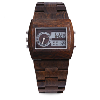 Rectangle Dial Bamboo Wooden Case Calendar Wristwatch