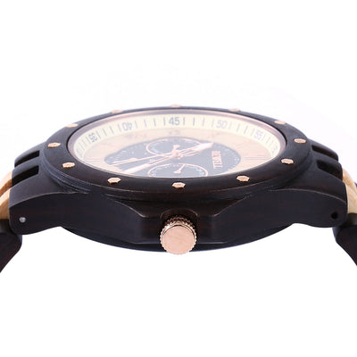 Wooden Quartz Watch Date Day Display Roman