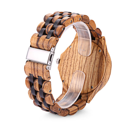 Wooden Quartz Watch Date Day Display Roman