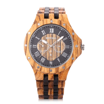 Wooden Quartz Watch Date Day Display Roman