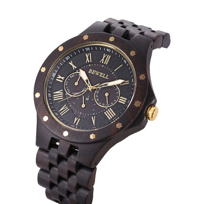 Wooden Quartz Watch Date Day Display Roman