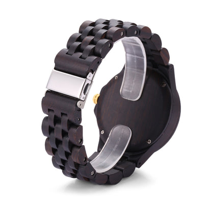 Wooden Quartz Watch Date Day Display Roman