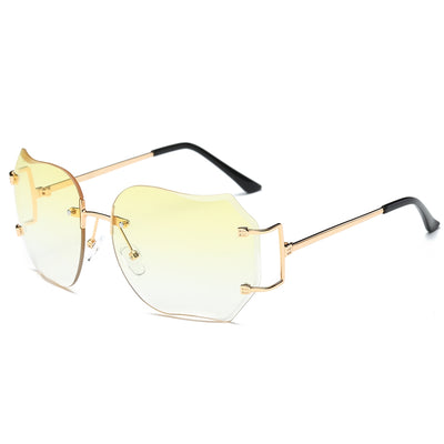 Oversized Designer Clear Lens Sunglasses Rimless Metal