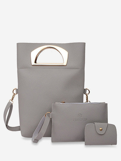 Simple Style Solid Leather Handbag Set