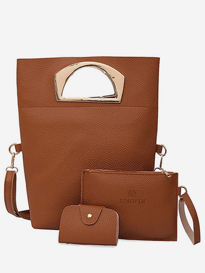 Simple Style Solid Leather Handbag Set