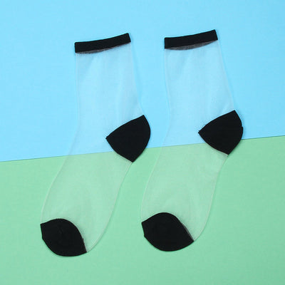 Womens Silk Lace Transparent Socks Black