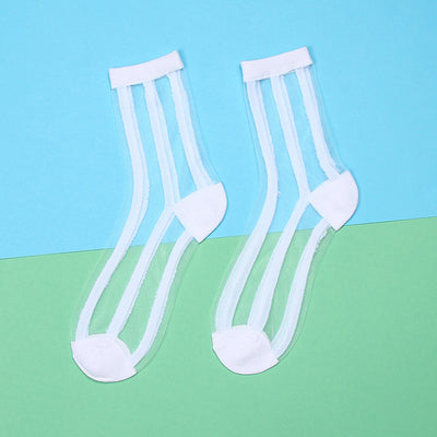 Womens Silk Lace Transparent Socks Black