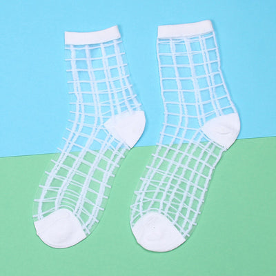 Womens Silk Lace Transparent Socks Black