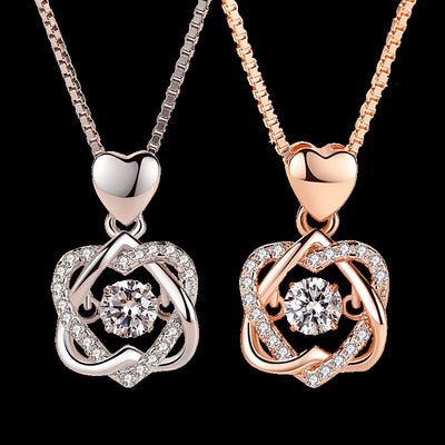 Fashion Double Heart Flower Pendant Necklace