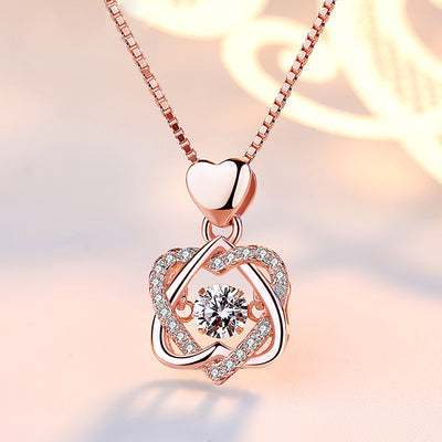 Fashion Double Heart Flower Pendant Necklace