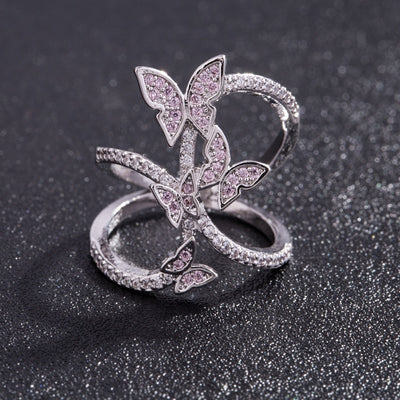 Rings Butterfly Light Pink Crystal Zircon Wings