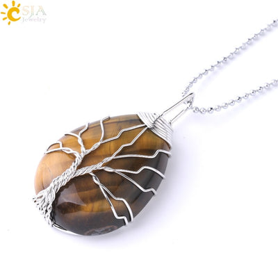 Necklace Pendant Wire Wrap Natural Stone Pink