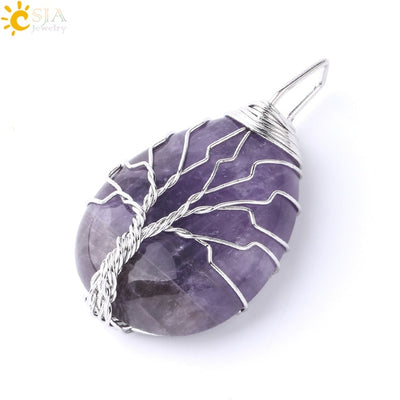 Necklace Pendant Wire Wrap Natural Stone Pink