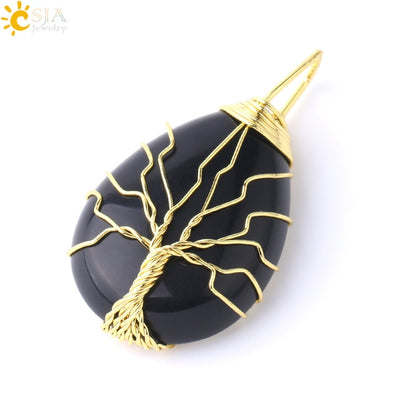 Necklace Pendant Wire Wrap Natural Stone Pink