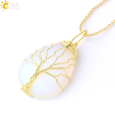 Necklace Pendant Wire Wrap Natural Stone Pink