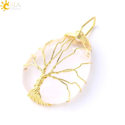 Necklace Pendant Wire Wrap Natural Stone Pink