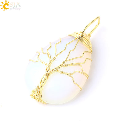 Necklace Pendant Wire Wrap Natural Stone Pink