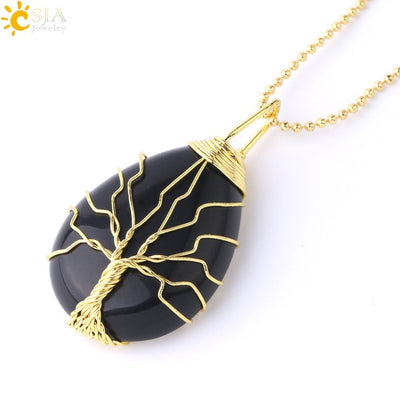 Necklace Pendant Wire Wrap Natural Stone Pink