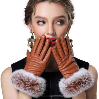 Leather Gloves Woman Fashion Black PU Leather